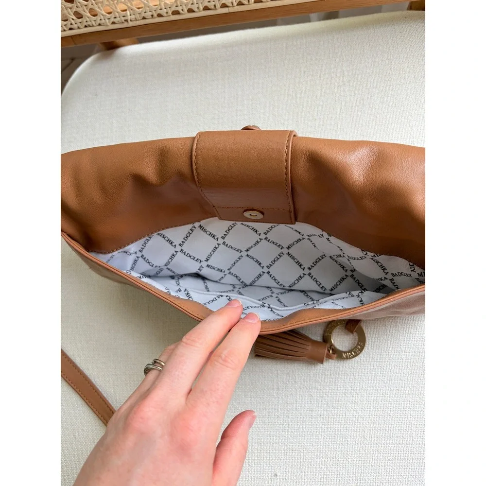 Badgley Mishka Campaign‎ Foldover Clutch Cognac Leather Convertible EUC